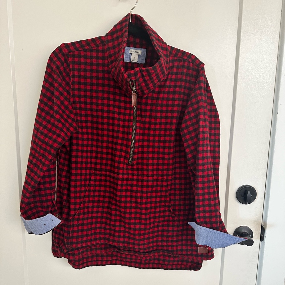 L.L. Bean plaid flannel chamoise with zipper funnel neck